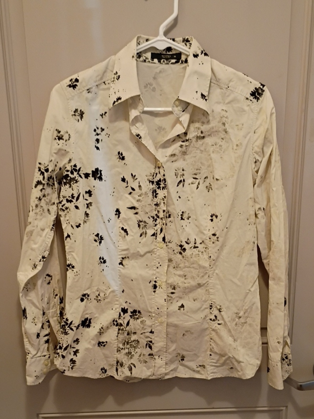 Etro Cream Button-Up Shirt with Black Floral Print Men's Size 44